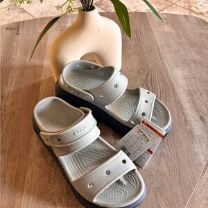 CROCS Light Gray and Navy Sandals